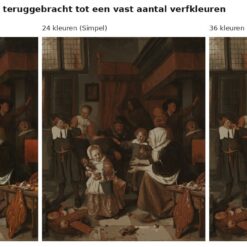 Benadering van Het Sint-Nicolaasfeest van Jan Steen met 24 en 36 verfkleuren