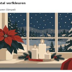 Benadering van het ontwerp kerstster en kaarsen bij het raam met 24 en 36 verfkleuren
