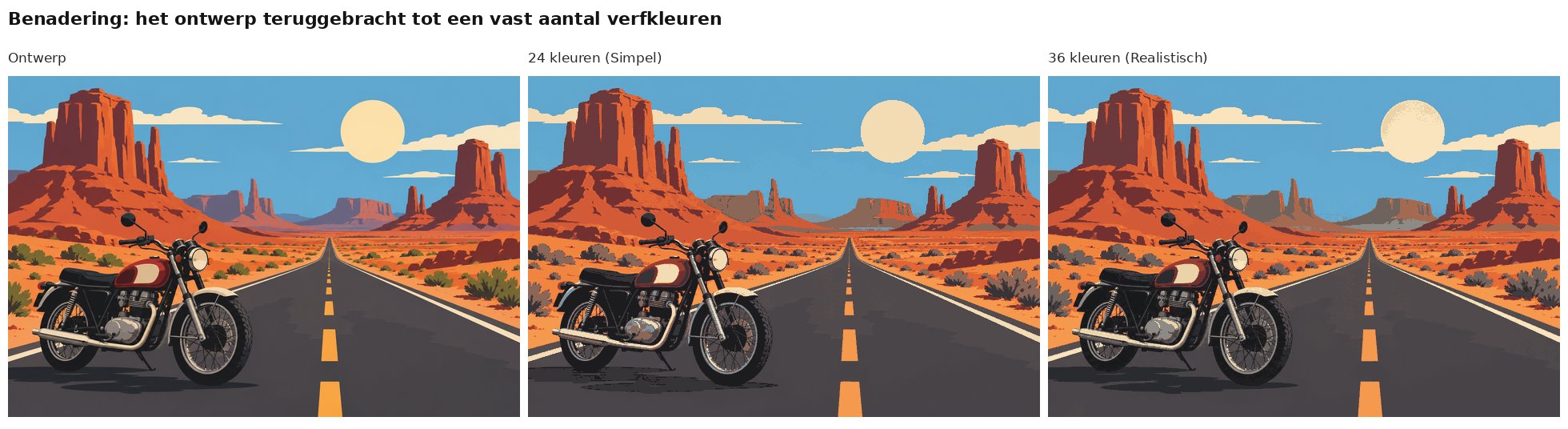 Benadering van het ontwerp klassieke motor op de woestijnweg met 24 en 36 verfkleuren