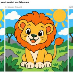 Benadering van het ontwerp leeuwtje in de zon met 24 en 36 verfkleuren