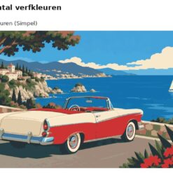 Benadering van het ontwerp oldtimer cabrio aan de kust met 24 en 36 verfkleuren
