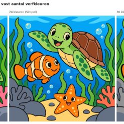 Benadering van het ontwerp onderwaterwereld met schildpad met 24 en 36 verfkleuren