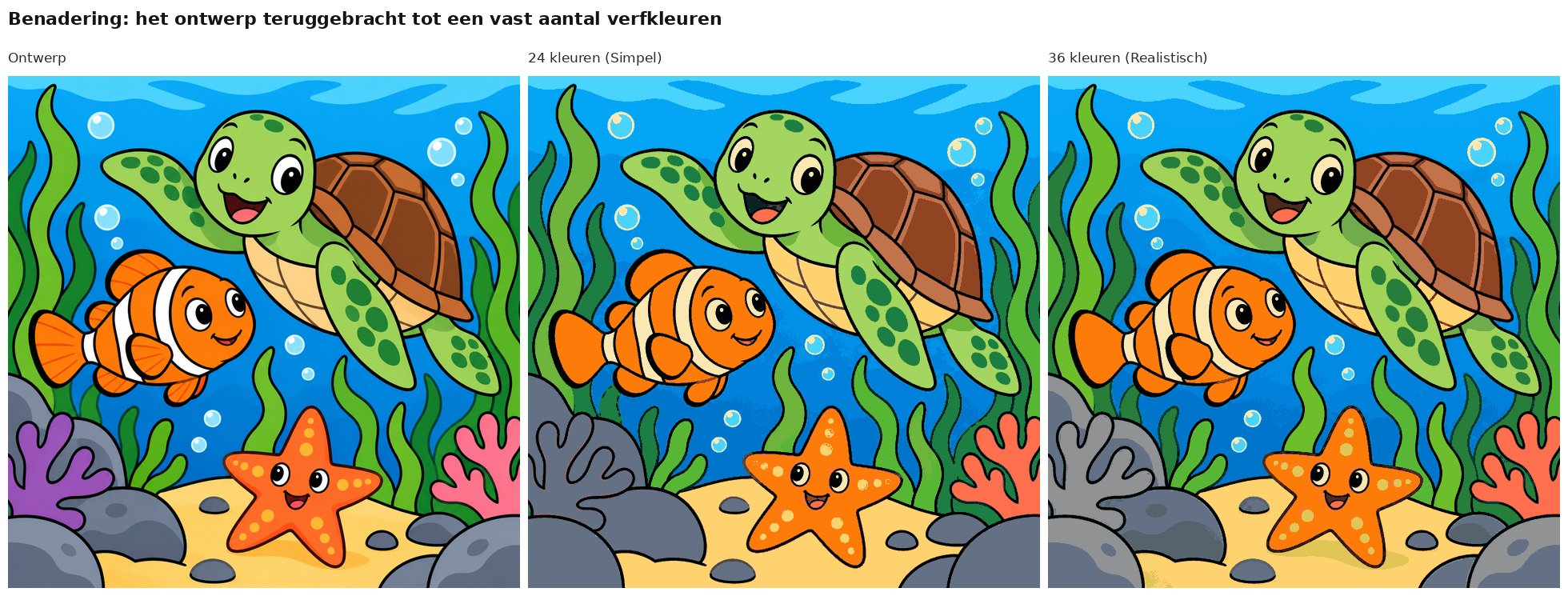 Benadering van het ontwerp onderwaterwereld met schildpad met 24 en 36 verfkleuren