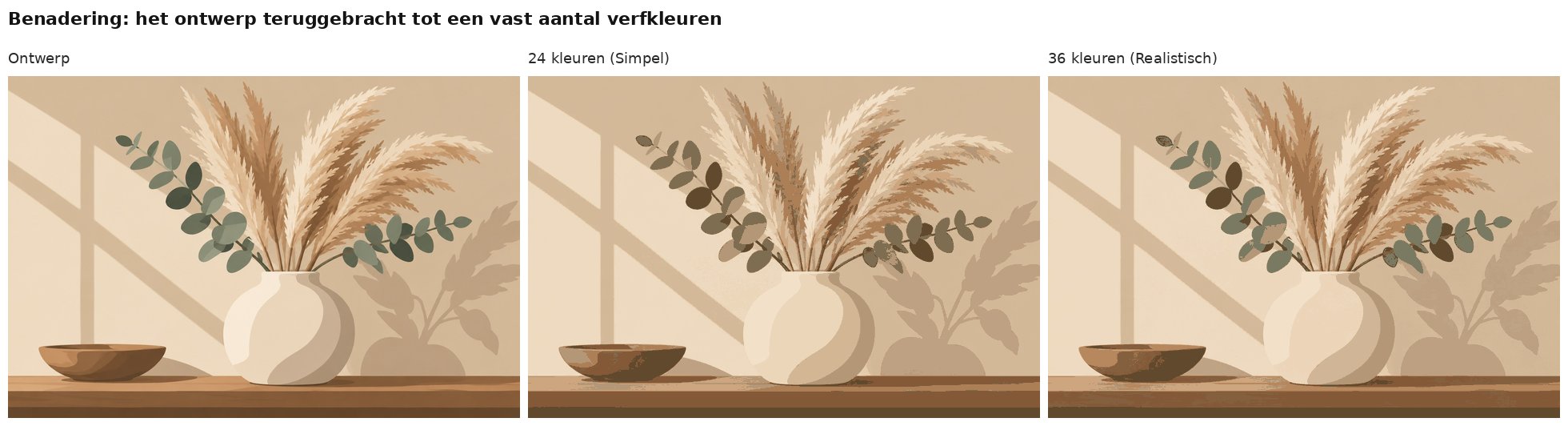 Benadering van het ontwerp pampas in een witte vaas met 24 en 36 verfkleuren
