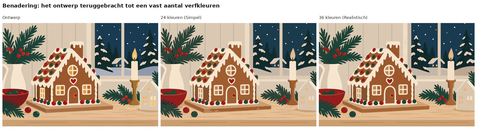 Benadering van het ontwerp peperkoekhuisje met 24 en 36 verfkleuren