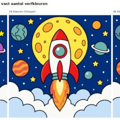 Benadering van het ontwerp raket naar de maan met 24 en 36 verfkleuren