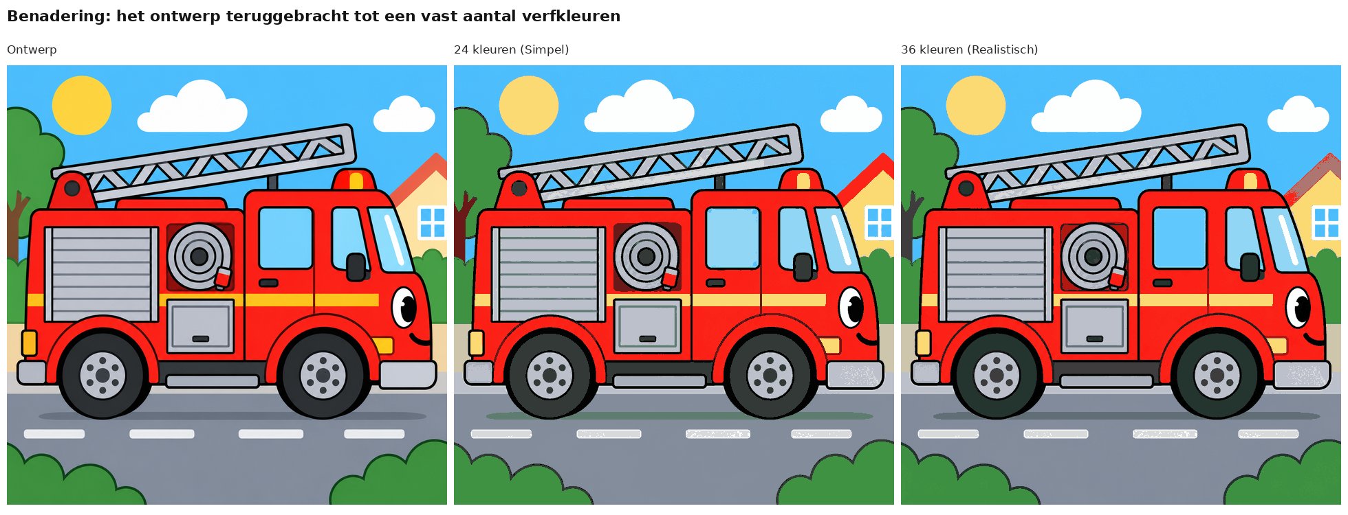 Benadering van het ontwerp rode brandweerauto met 24 en 36 verfkleuren