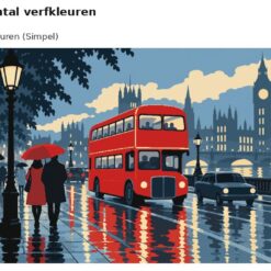 Benadering van het ontwerp rode dubbeldekker in de regen met 24 en 36 verfkleuren