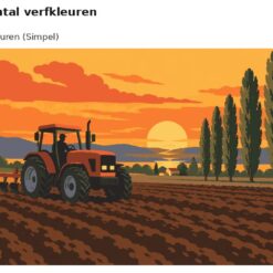 Benadering van het ontwerp rode tractor bij zonsondergang met 24 en 36 verfkleuren