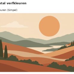 Benadering van het ontwerp toscaanse heuvels onder een oranje zon met 24 en 36 verfkleuren