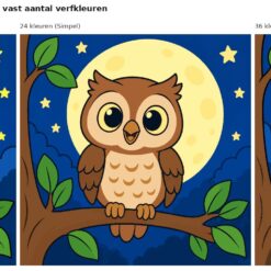 Benadering van het ontwerp uiltje bij de volle maan met 24 en 36 verfkleuren