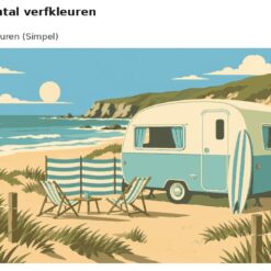 Benadering van het ontwerp vintage caravan op het strand met 24 en 36 verfkleuren