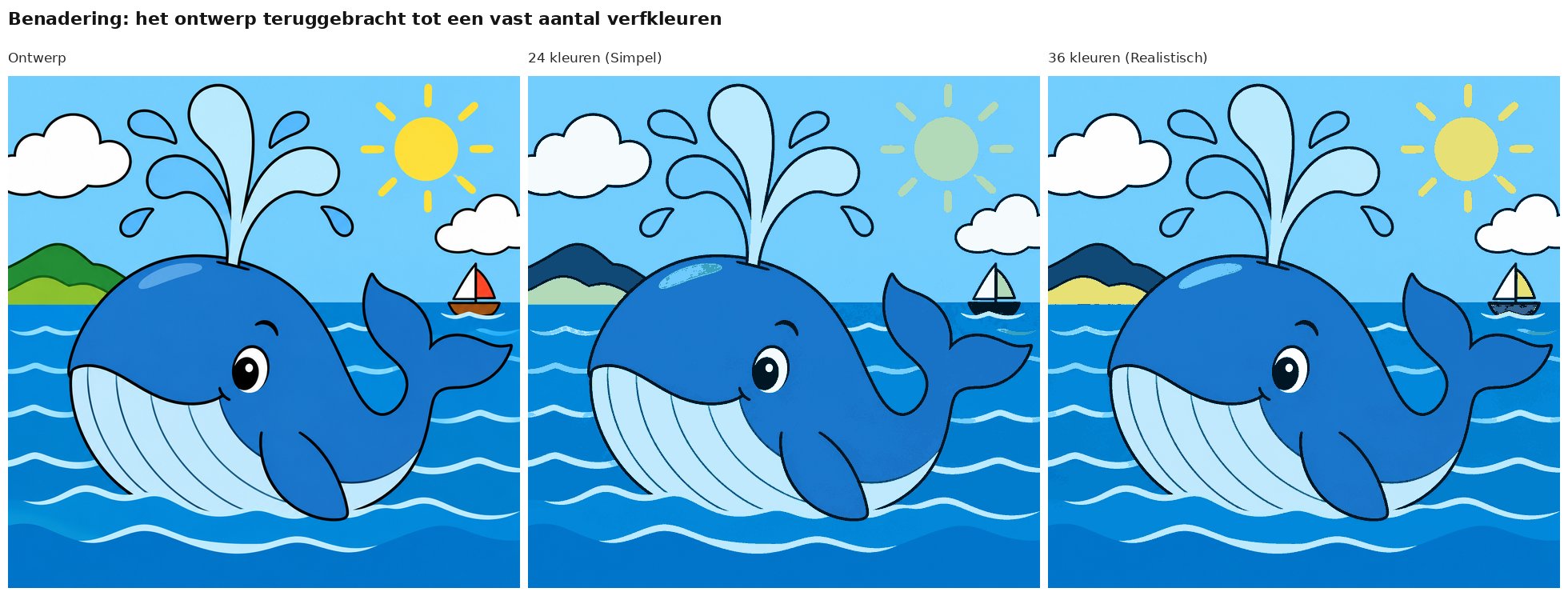 Benadering van het ontwerp walvis die water spuit met 24 en 36 verfkleuren