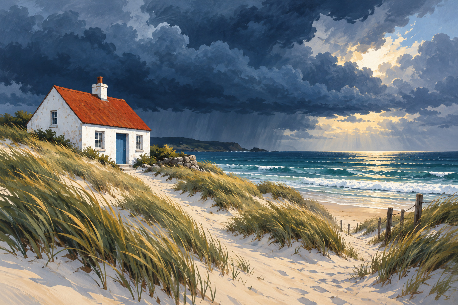 Digitaal ontwerp: duinhuisje onder stormlucht