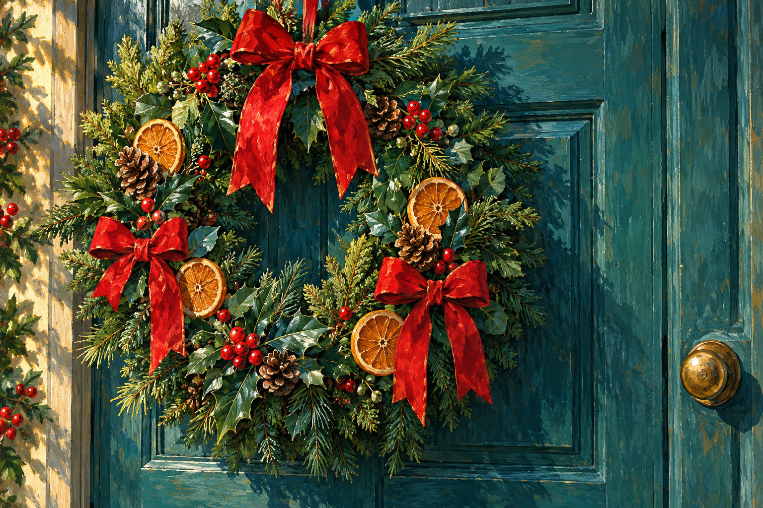 Digitaal ontwerp: kerstkrans met rode linten