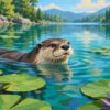 Digitaal ontwerp: otter tussen waterlelies