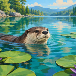 Digitaal ontwerp: otter tussen waterlelies